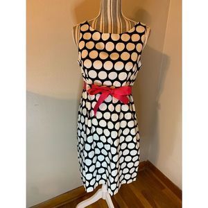 Jessica Howard sleeveless cotton sheath black white polka dots pink ribbon 8